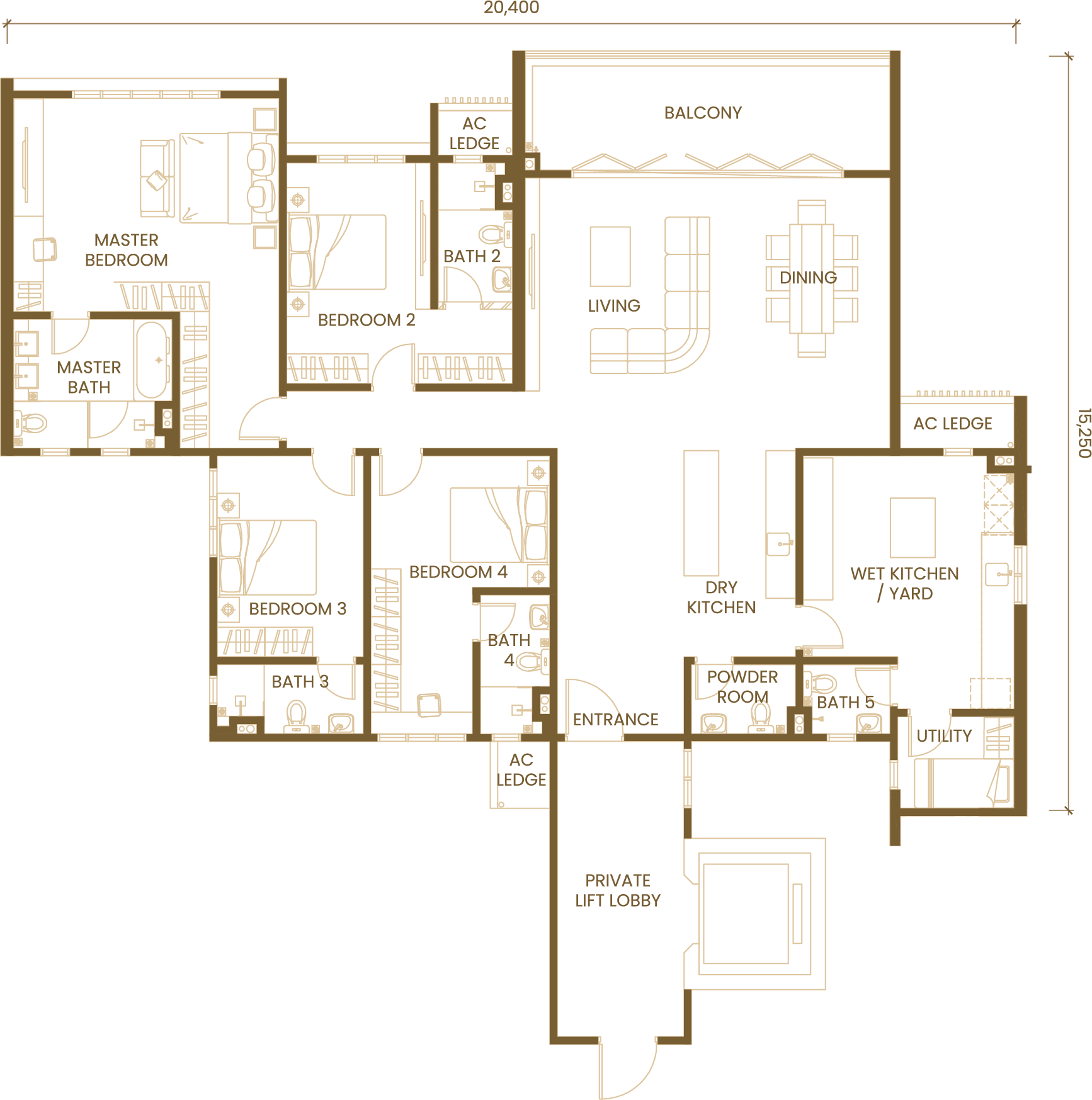 Type C / C1 · 4 Bedroom floor plan